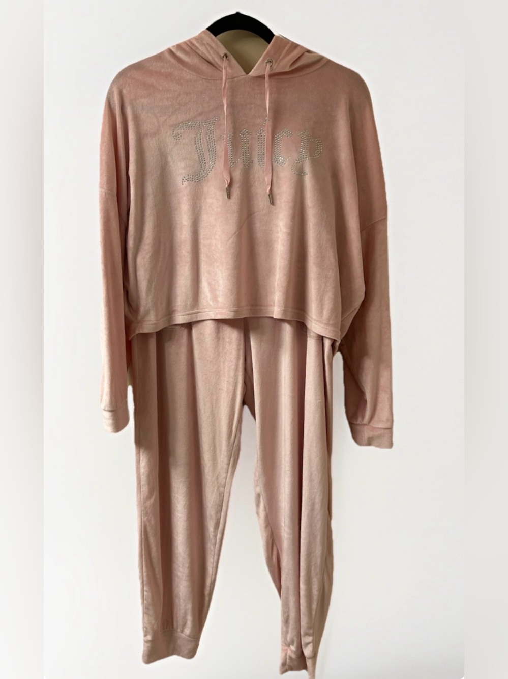 New Y2K Juicy Couture Pale Pink Studded Velour Hoodie & Joggers Set Sz XL